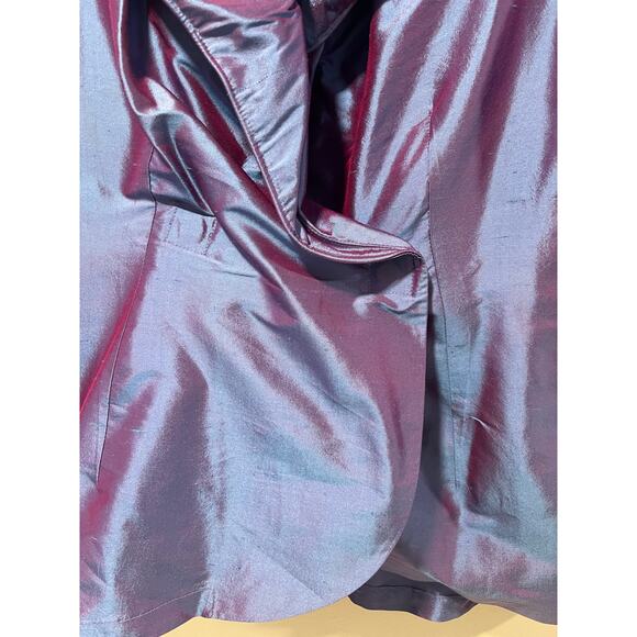 Lorain Croft 100% Silk Wrap Blouse Cocktail Metallic Shimmer Purple Small JL - Picture 5 of 14